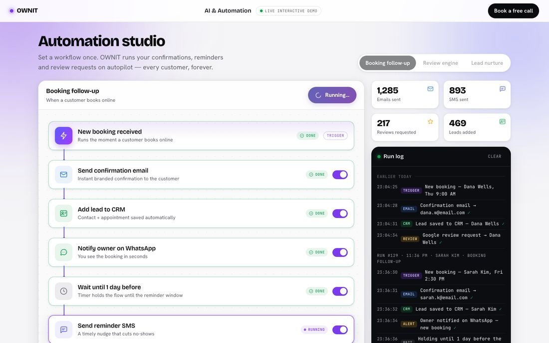 Automation Studio, a booking follow-up automation demo