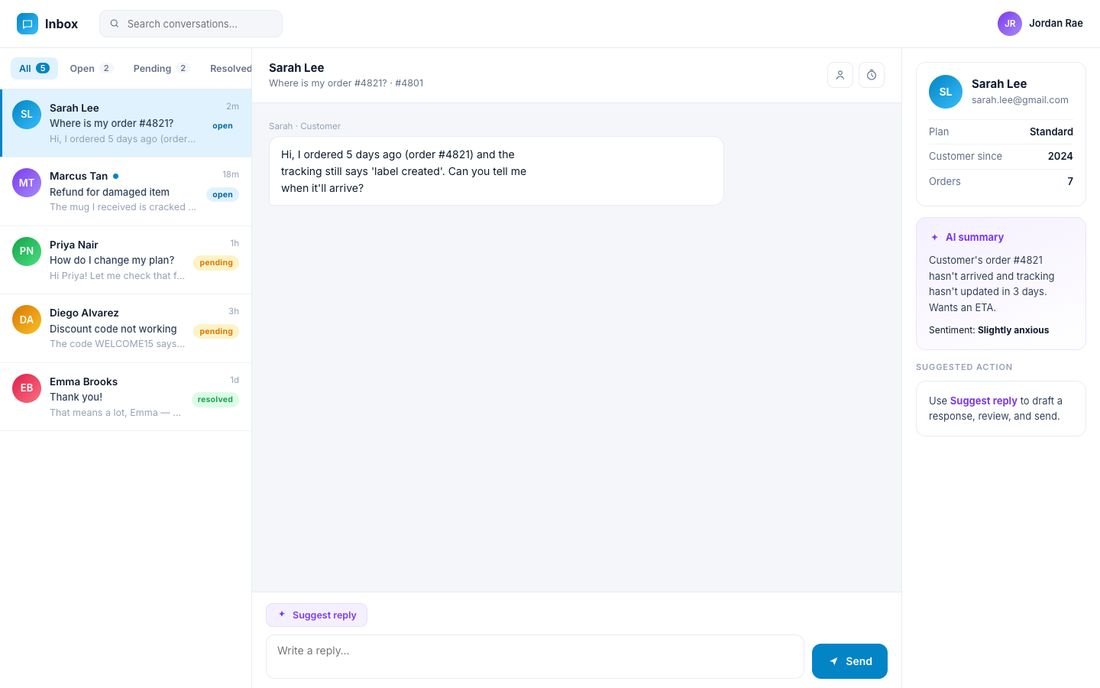 Inbox, a ai support desk automation demo