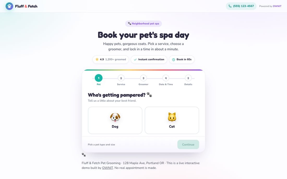 Fluff & Fetch, a pet grooming booking system demo