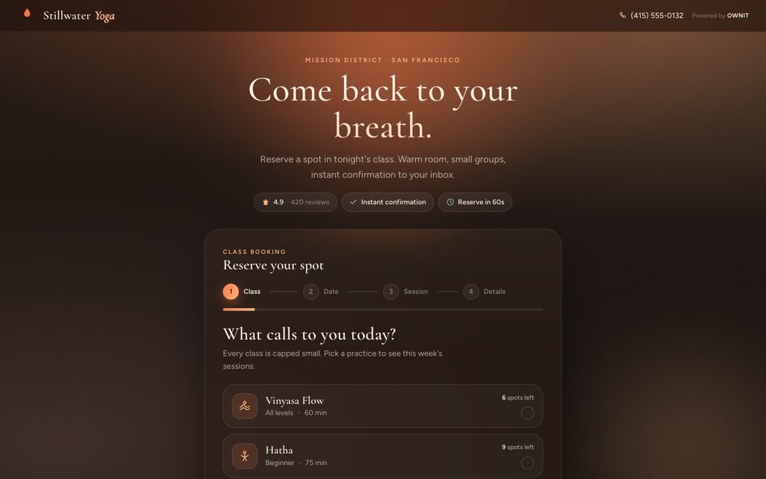 Stillwater Yoga, a yoga classes booking system demo