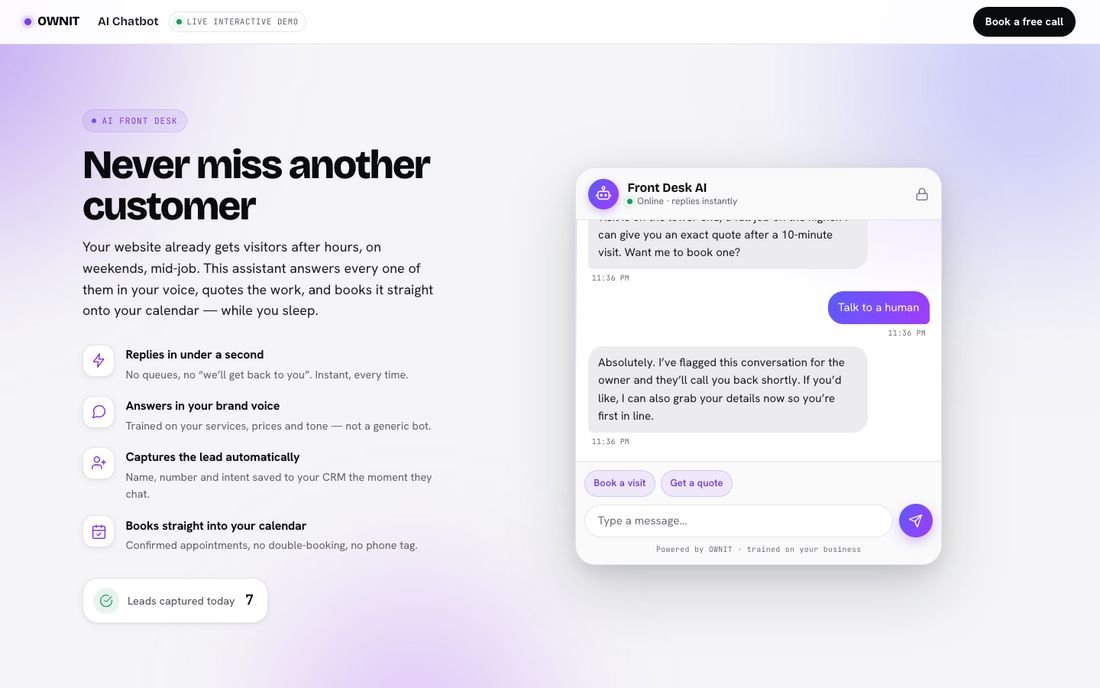 Front Desk AI, a website chatbot demo