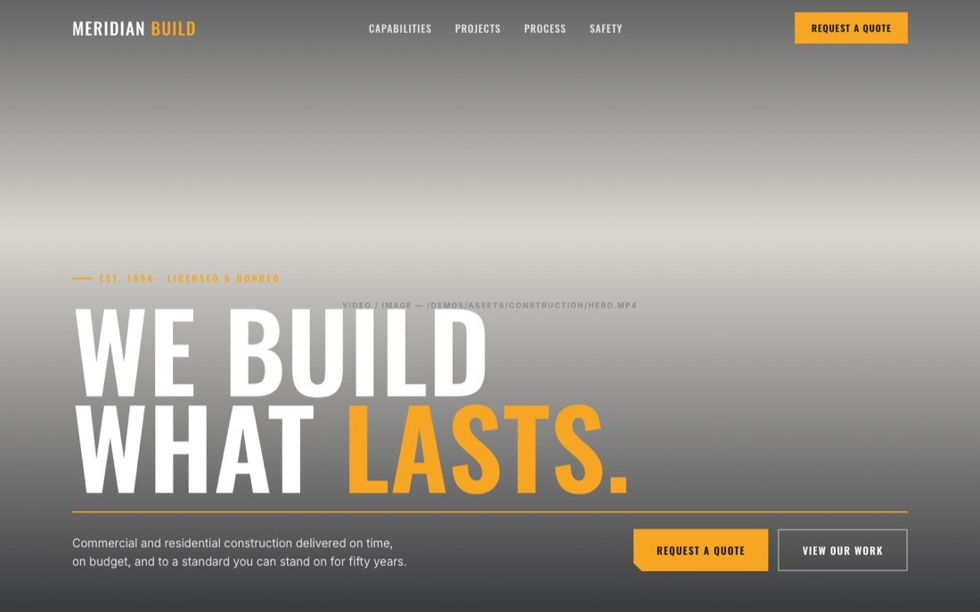 Meridian Build, a construction & roofing website demo