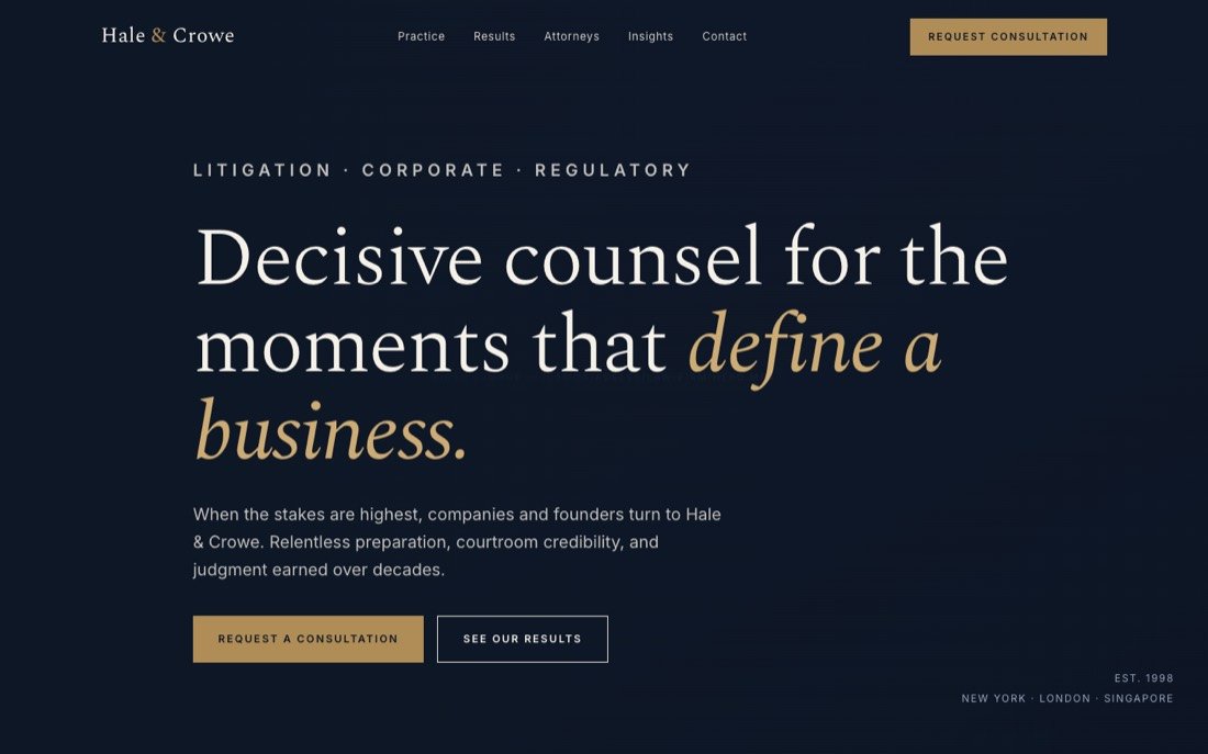 Hale & Crowe, a law firm website demo