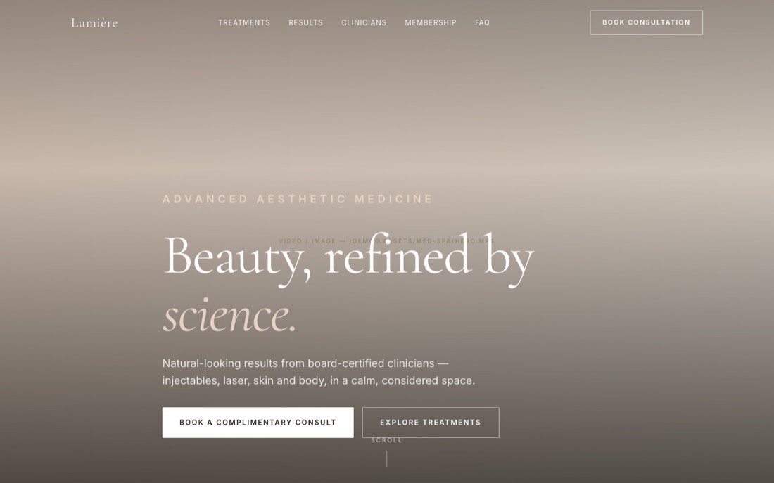 Lumière, a med spa website demo